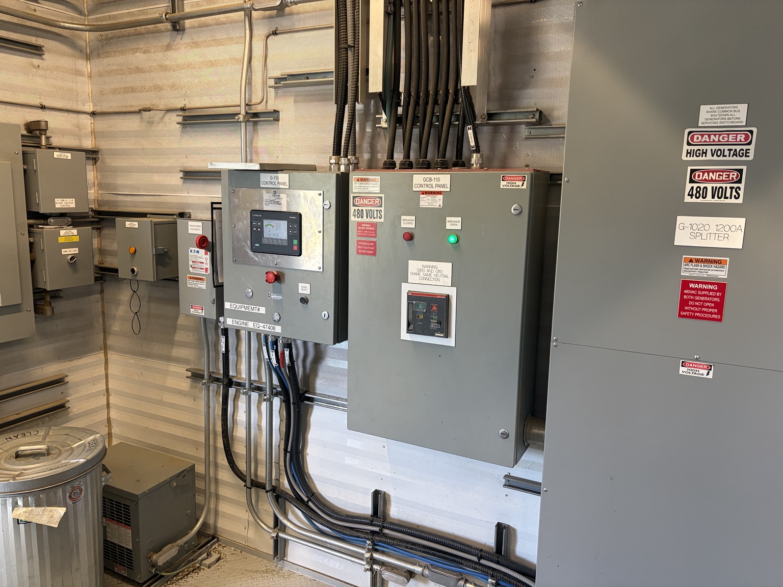 Generator control panels and circuit breakers