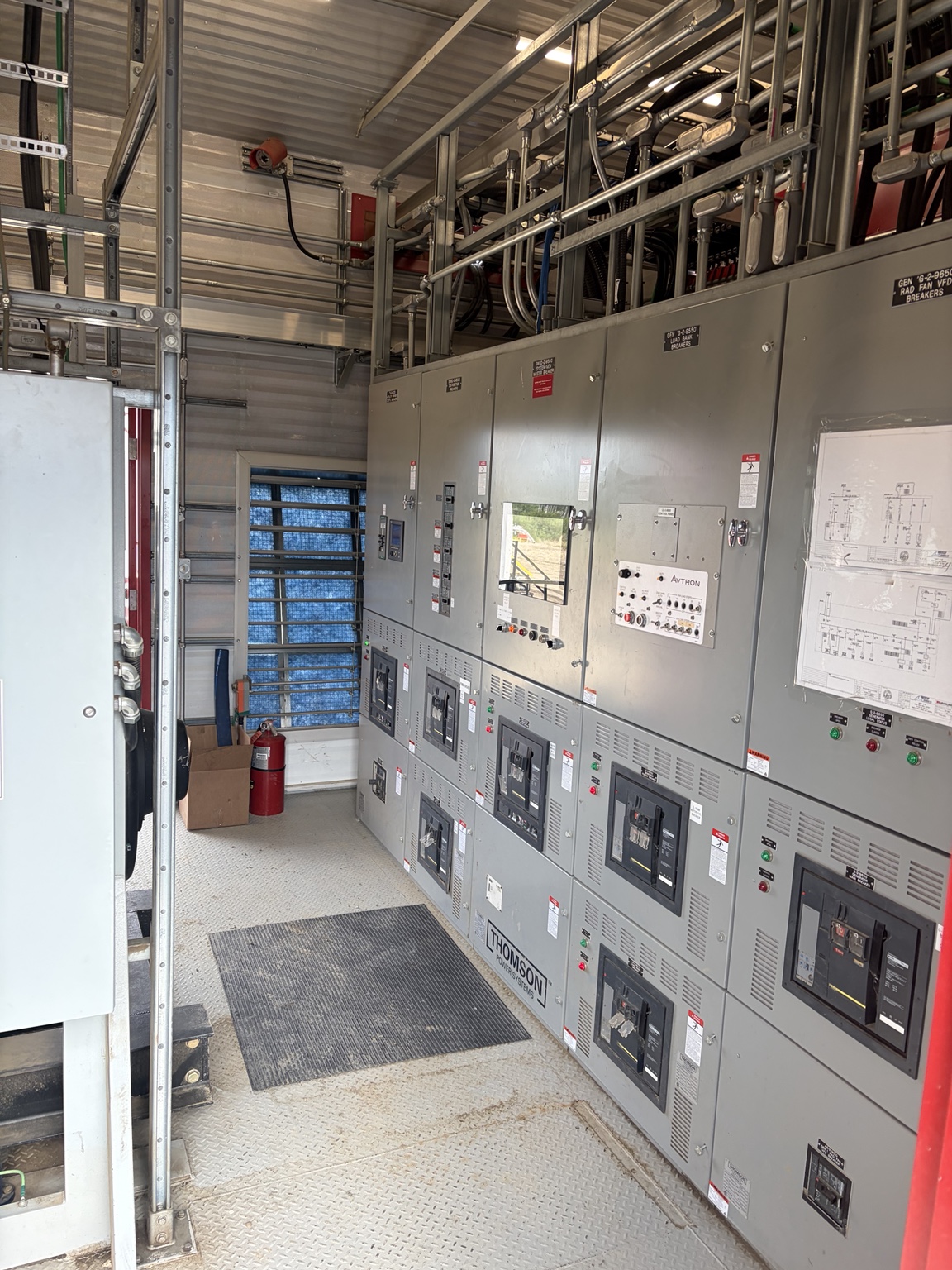 Switchgear lineup with circuit breakers and control panels